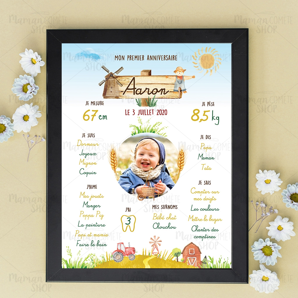 Affiche 1er Anniversaire Theme Champetre Maman Comete