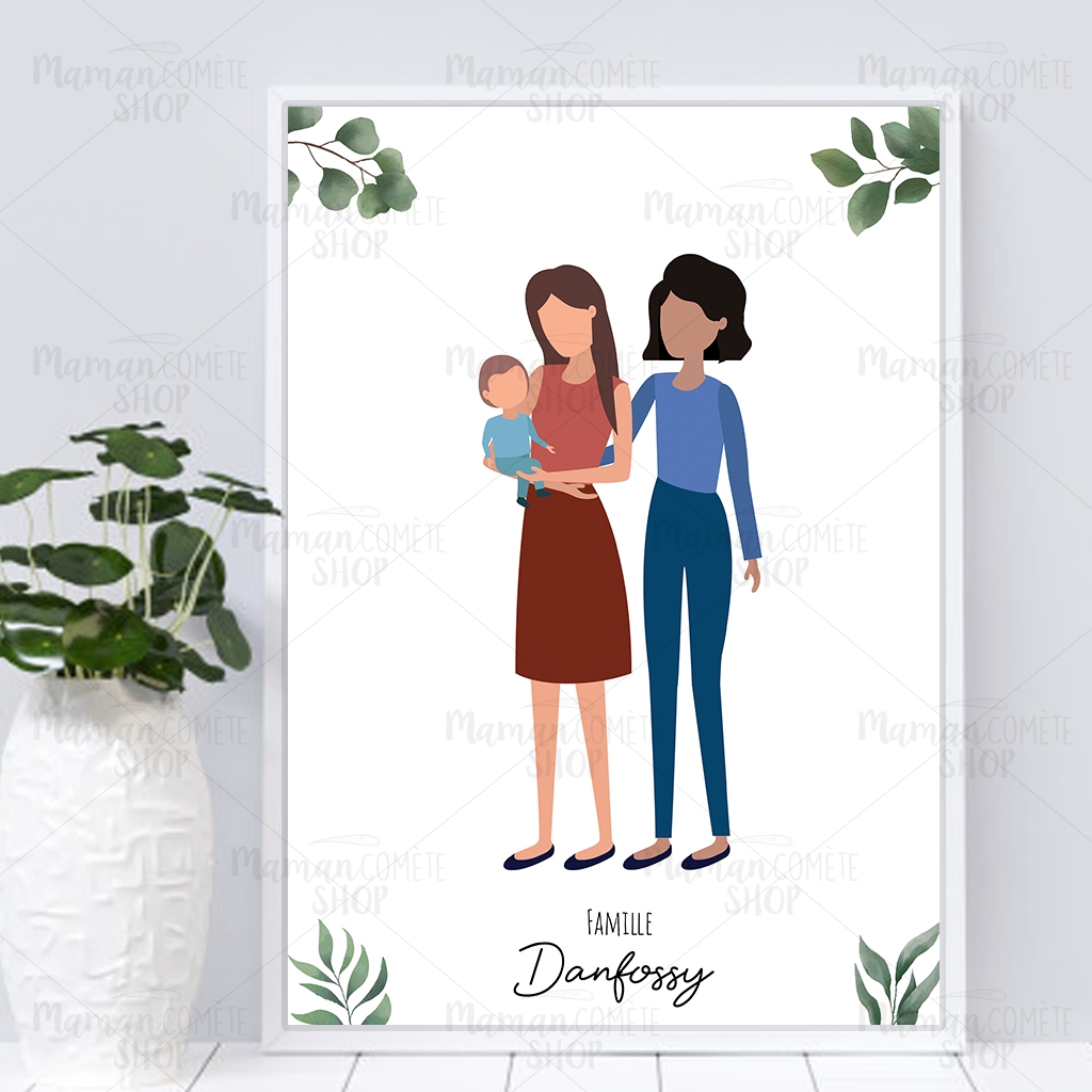 Affiche Portrait Famille Personnalise Theme Feuilles Maman Comete