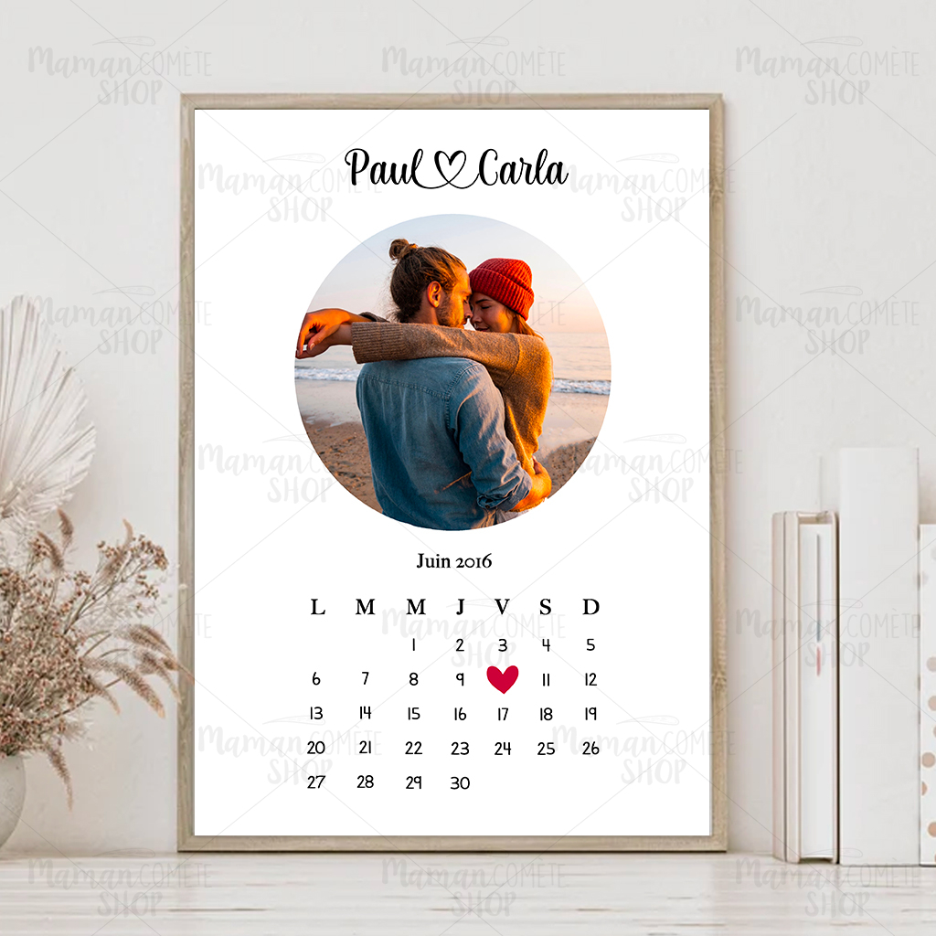 Affiche calendrier couple mariage date