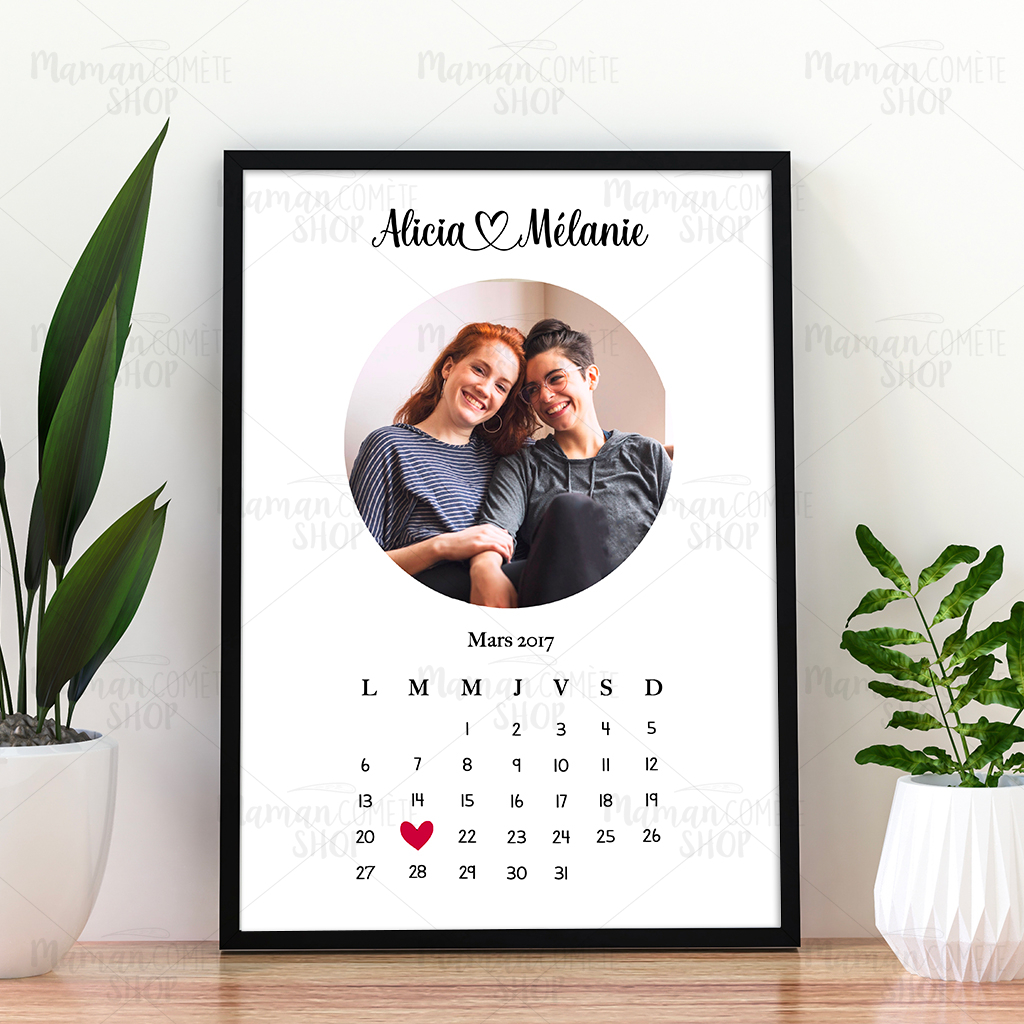 Affiche calendrier couple mariage date