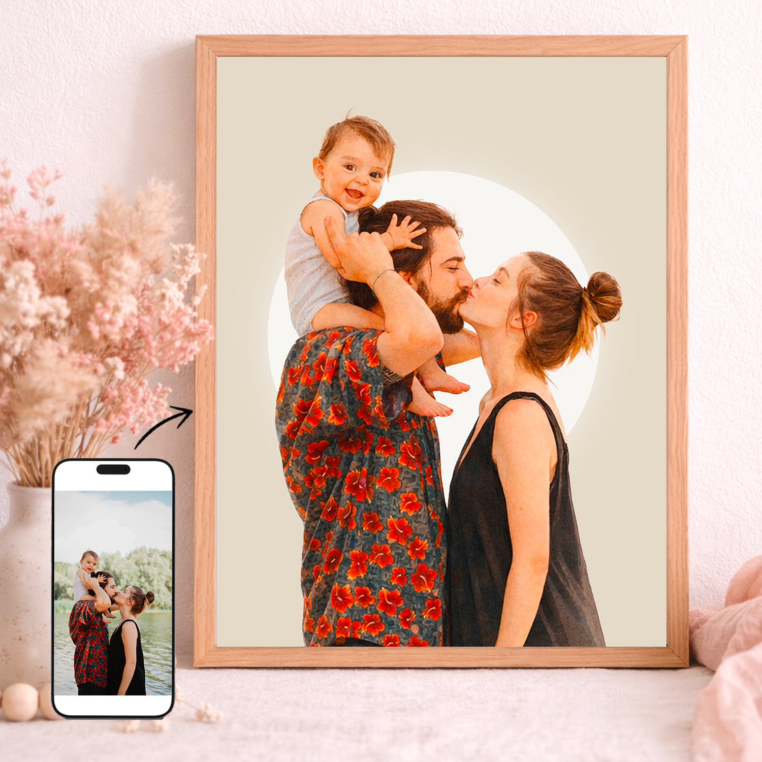 Affiche_personnalisée_photo_peinture_illustration_aquarelle_idée_cadeau_famille_bébé