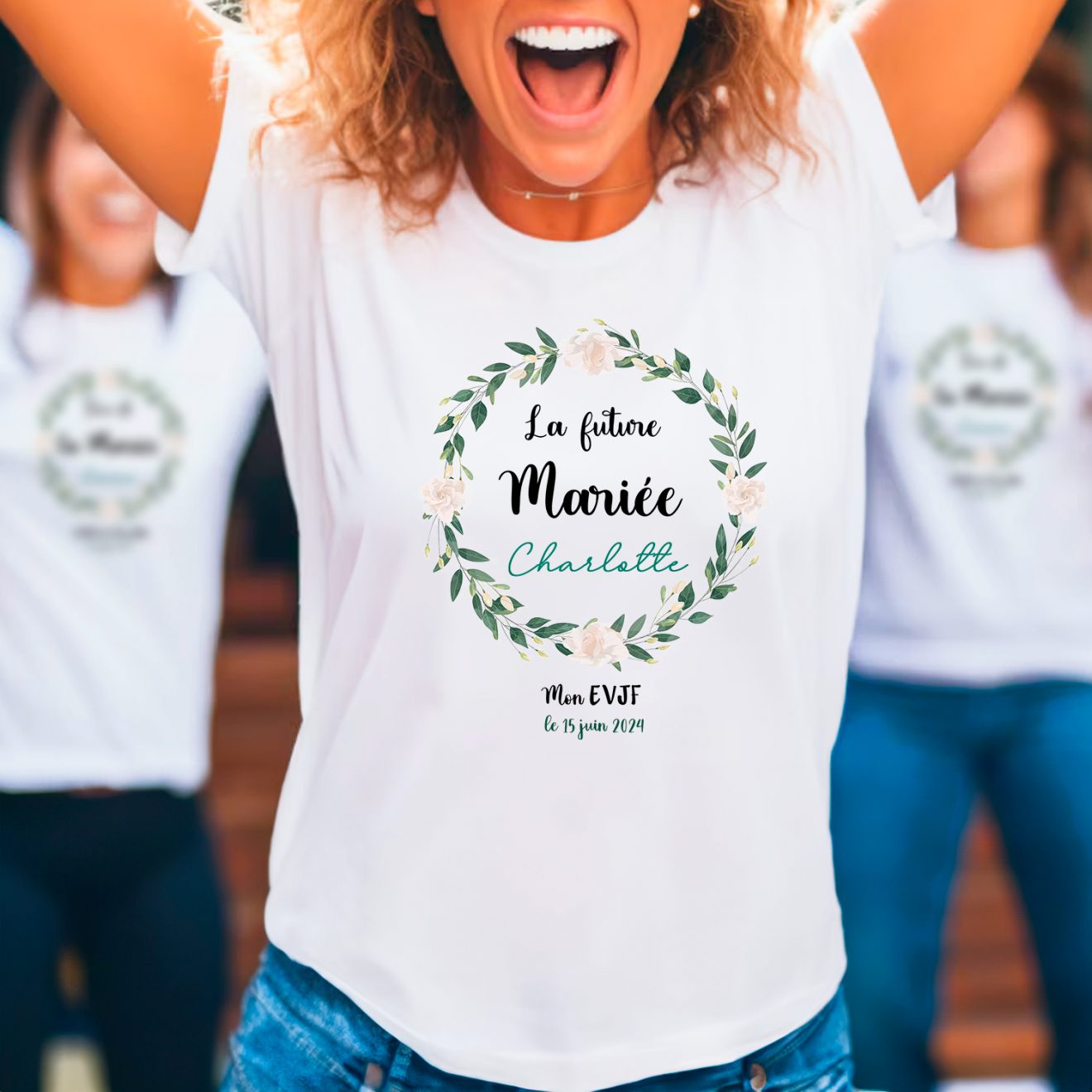 Tee Shirt Personnalisable T-shirt EVJF Future Mariée Personnalisé - Couronne Fleurie Terracotta | Cadeau Enterrement Vie De Jeune Fille Tee Shirt Personnalisable Femme