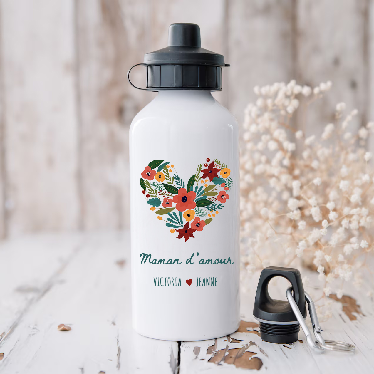 Gourde Isotherne 59 Cl Motifs Floraux Des 12 Mois - Acier Inoxydable Double Paroi, étanche, Avec Paille, Cadeau Anniversaire