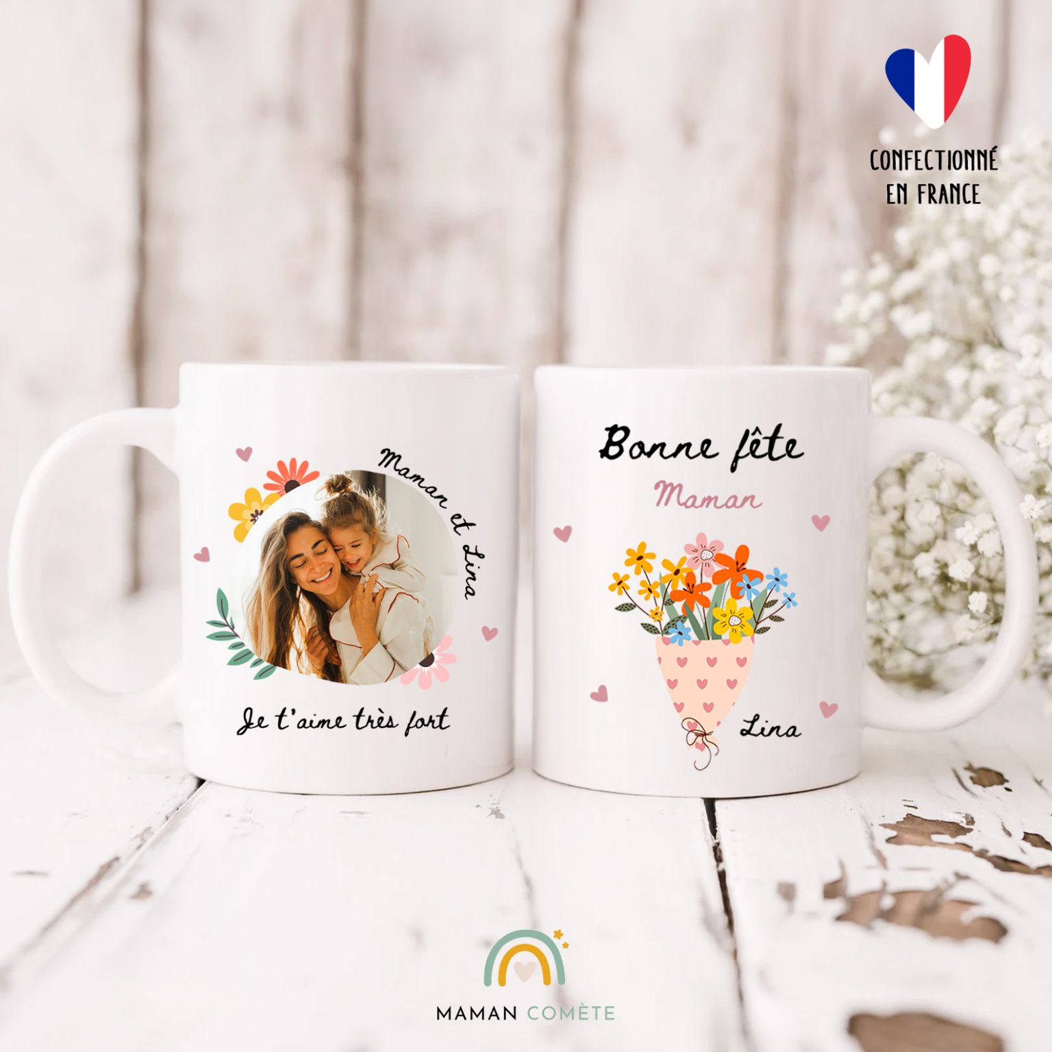 Mug personnalisé bonne fête maman – Photo, prénoms enfants & fleurs ...