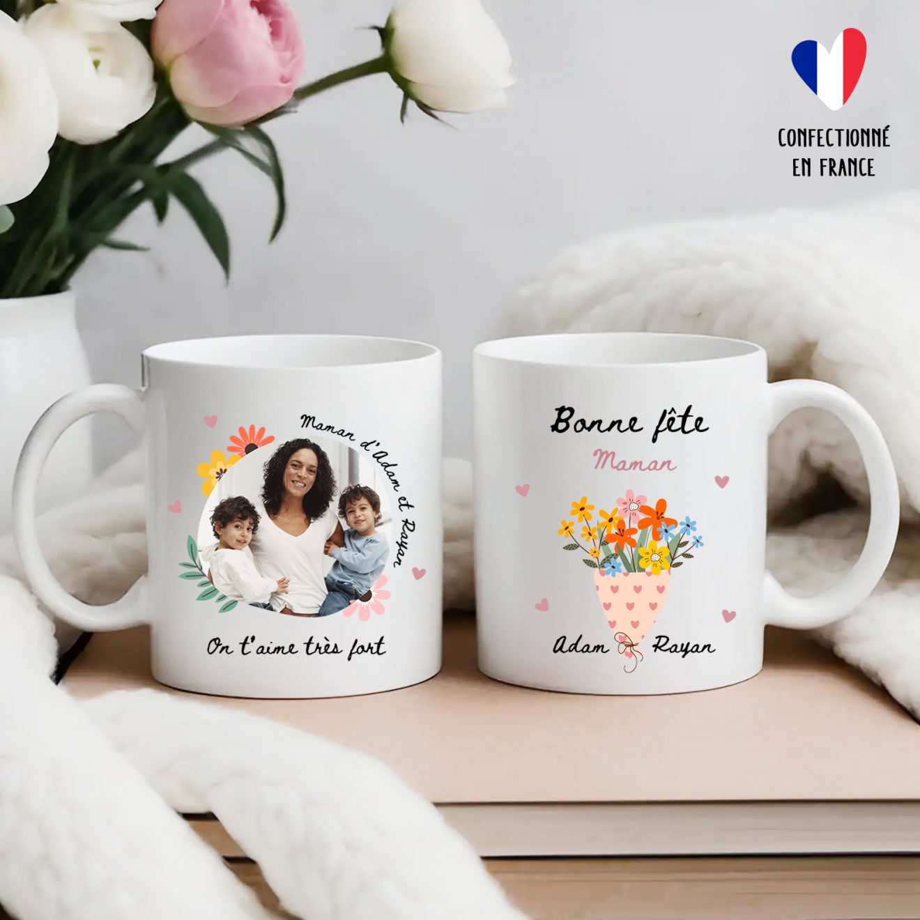 Mug personnalisé bonne fête maman – Photo, prénoms enfants & fleurs ...