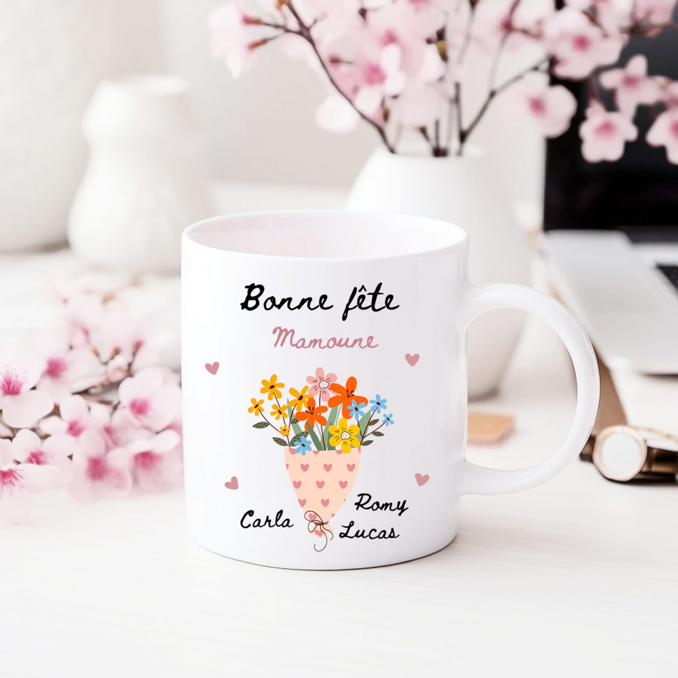 Mug personnalisé bonne fête maman – Photo, prénoms enfants & fleurs ...