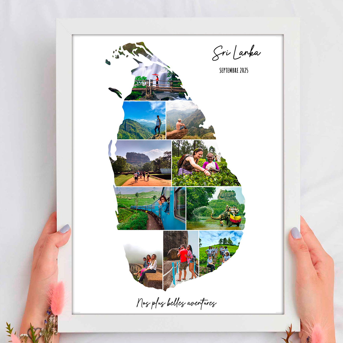 Affiche-Carte-Sri-Lanka-Collage-Photo-Blanc-souvenir-vacances-cadre-blanc