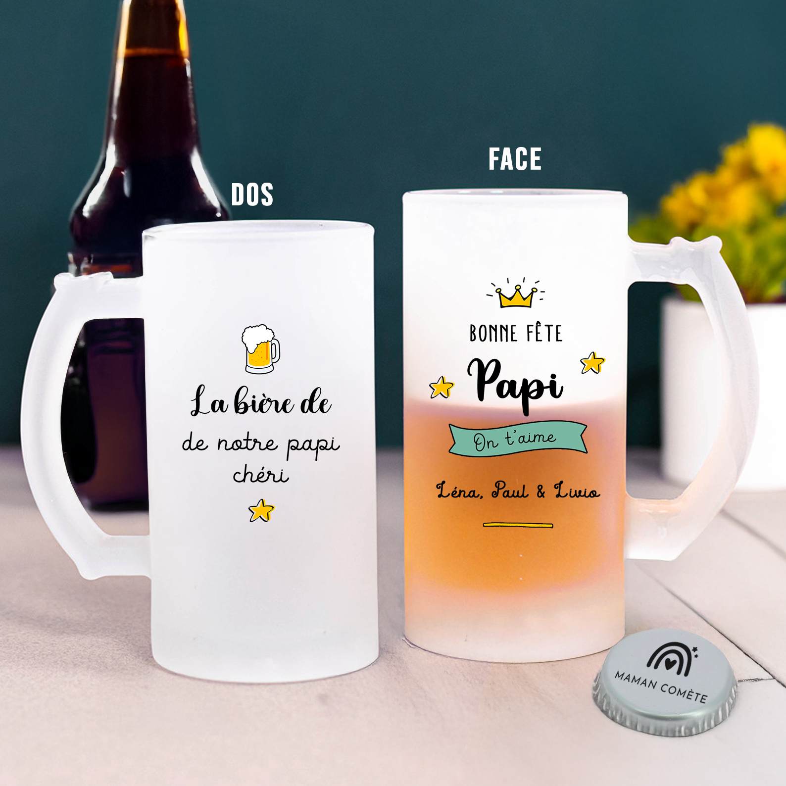 Chope à bière personnalisée Papi– Cadeau original fête des grands-pères