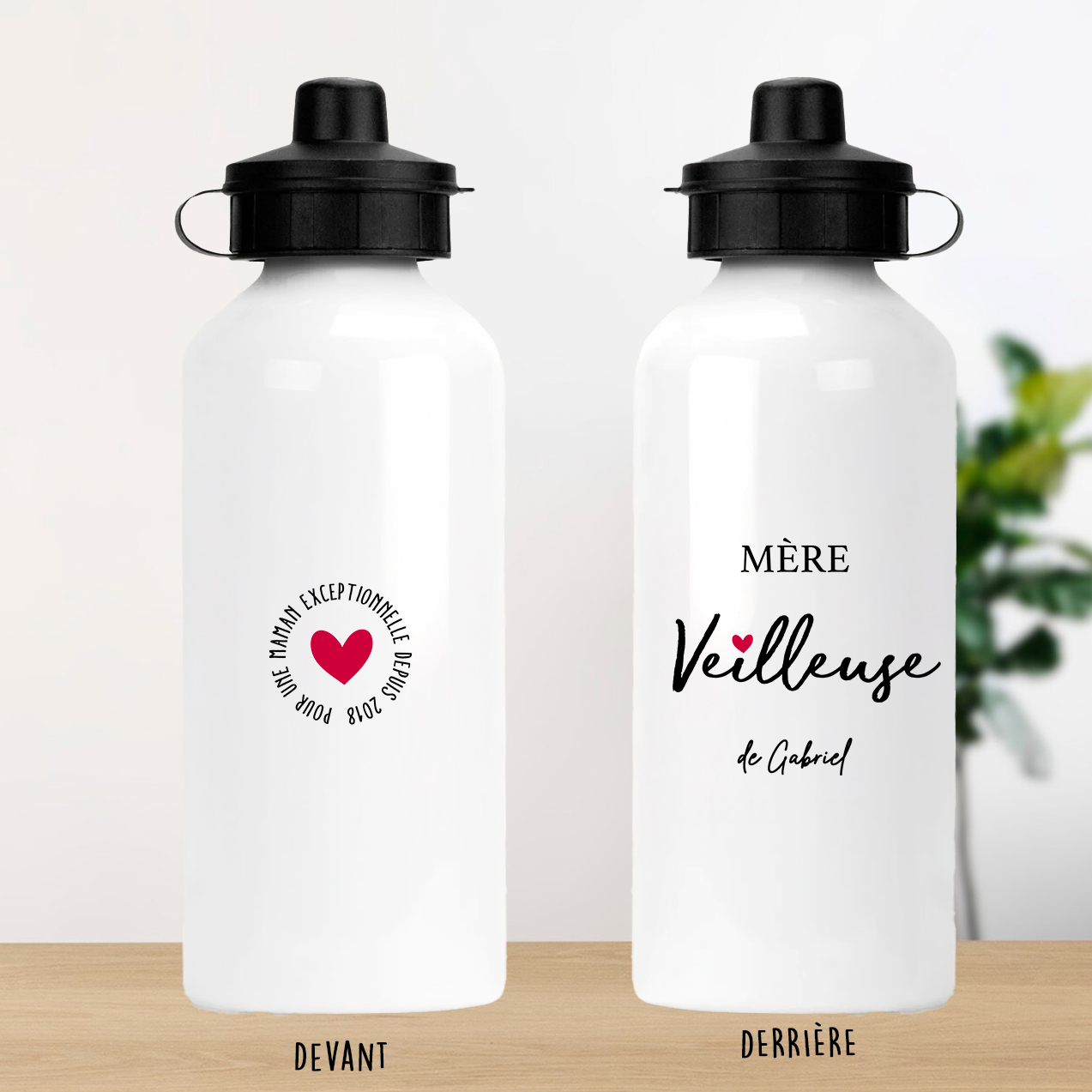 Gourde personnalisée Mère Veilleuse, coeur, prénoms enfants - Cadeau maman unique