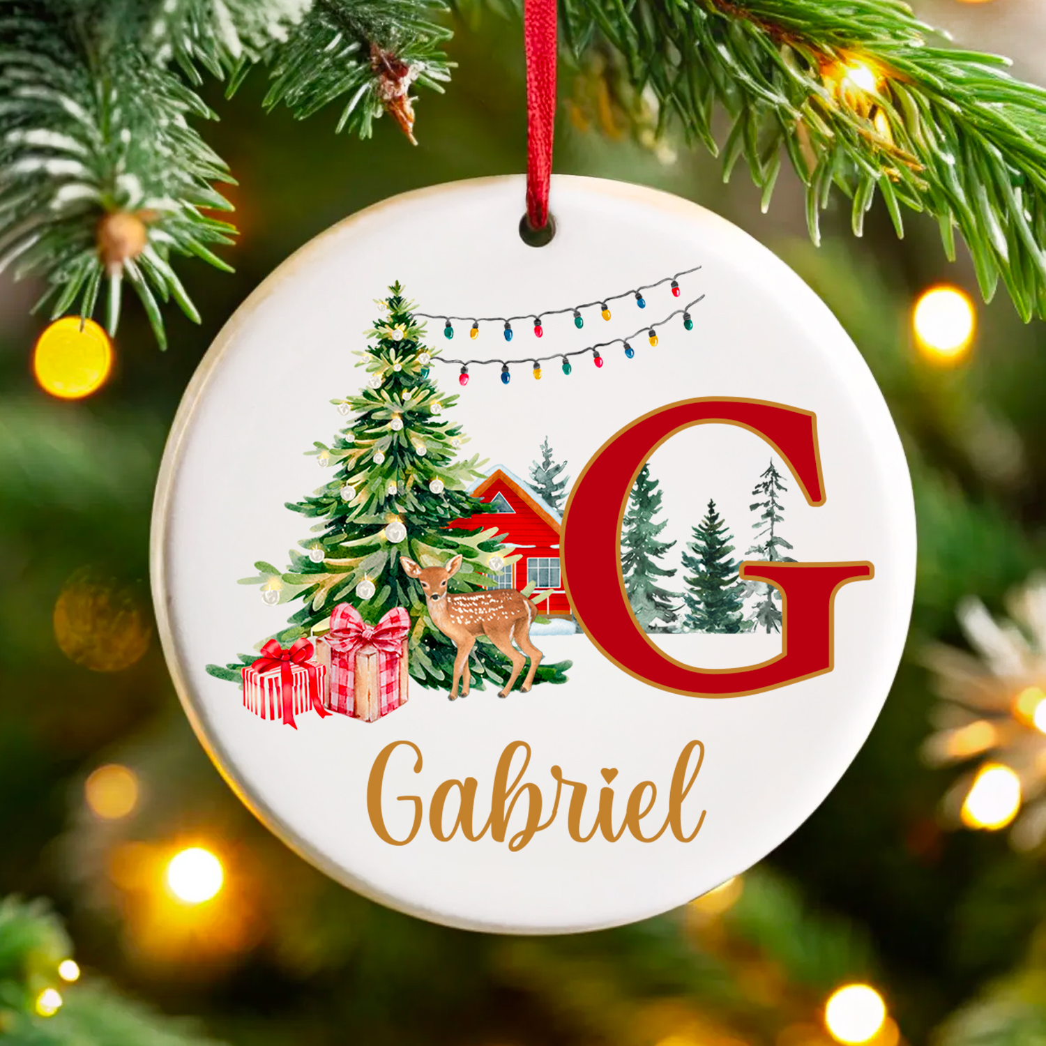 Boule de Noël Céramique Personnalisée Noël Sapin Lettre prénom enfant