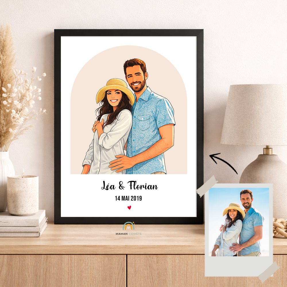 Affiche couple personnalisée – Illustration à partir d’une photo (mariage, cadeau)