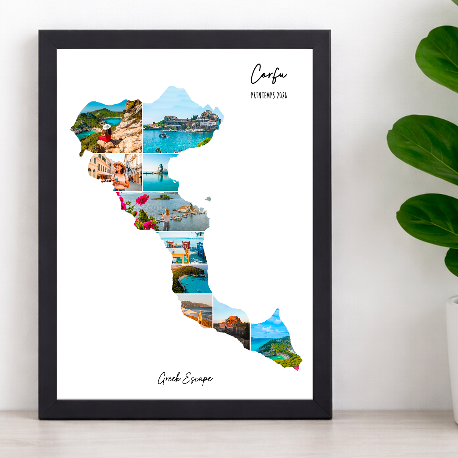 Affiche-Carte-Corfu-Grèce-Collage-Photo-Blanc-souvenir-vacances-cadre-noir Affiche-Carte-Corfu-Grèce-Collage-Photo-Blanc-souvenir-vacances-cadre-noir