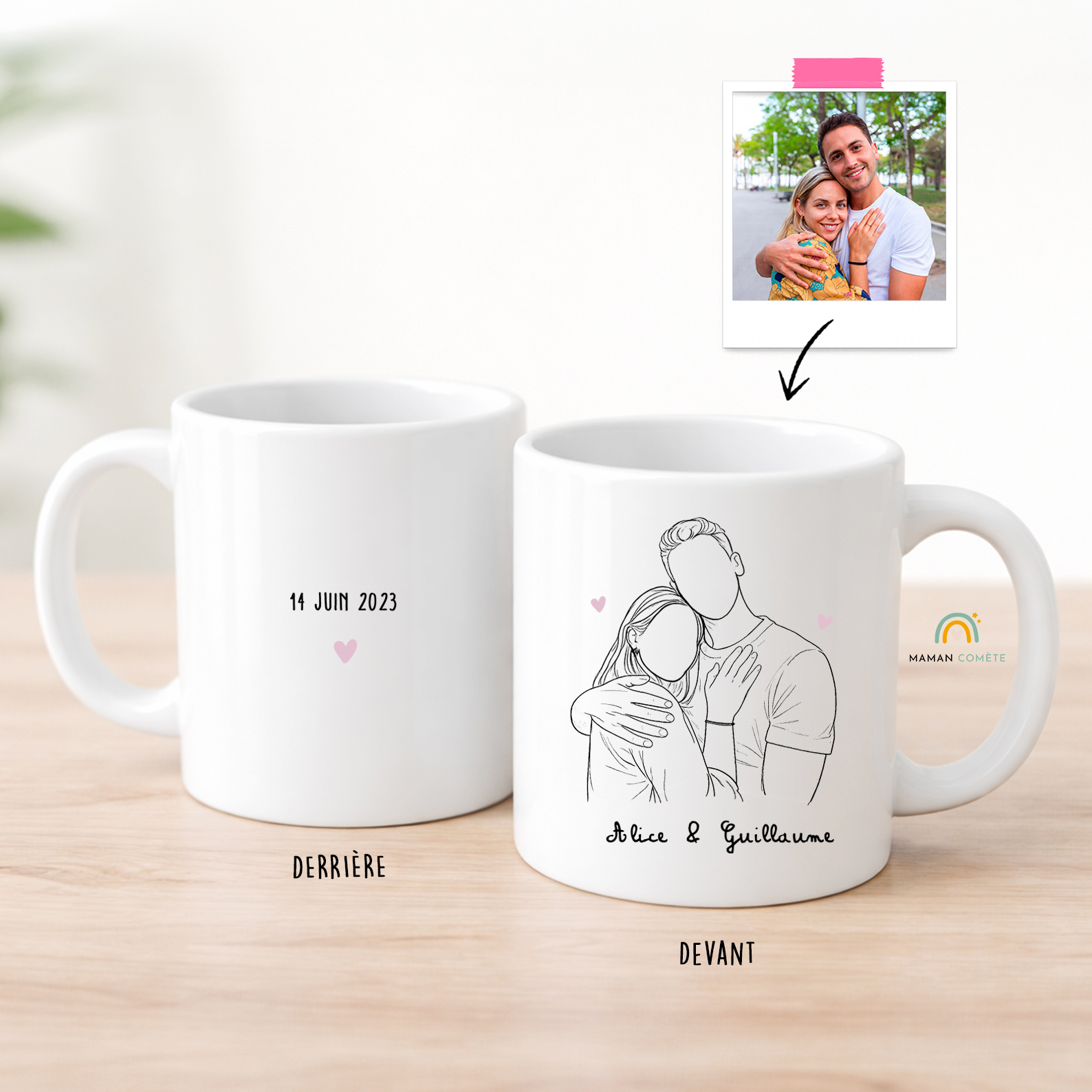Mug personnalisé couple – Portrait illustration dessin – Cadeau Saint-Valentin original