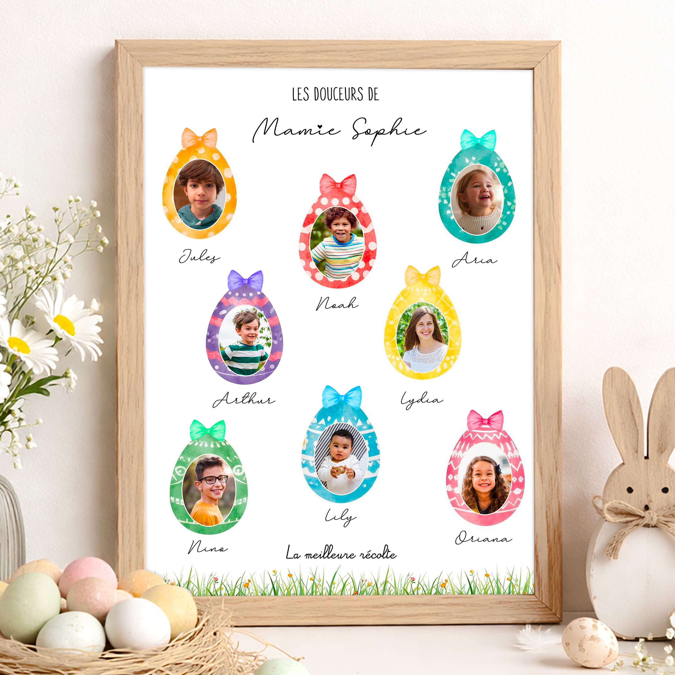 Les petits œufs de Pâques – Affiche personnalisée photos enfants - Papi mamie famille
