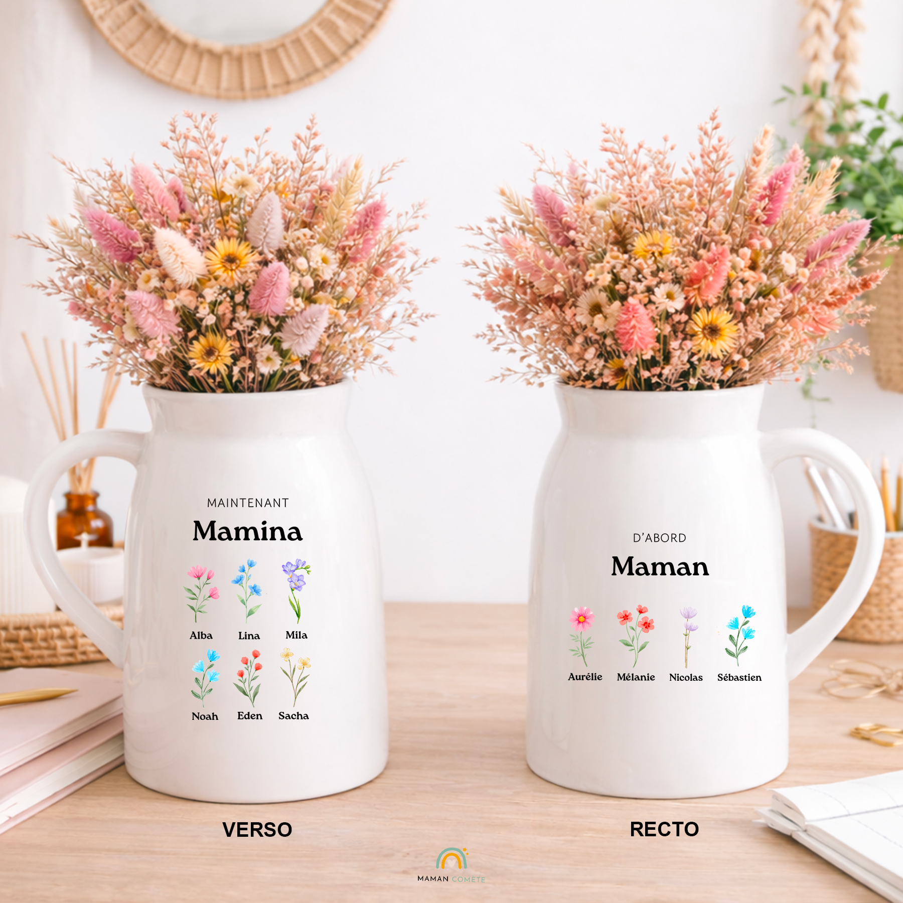 Pot de fleurs personnalisé – cadeau maman mamie avec prénoms