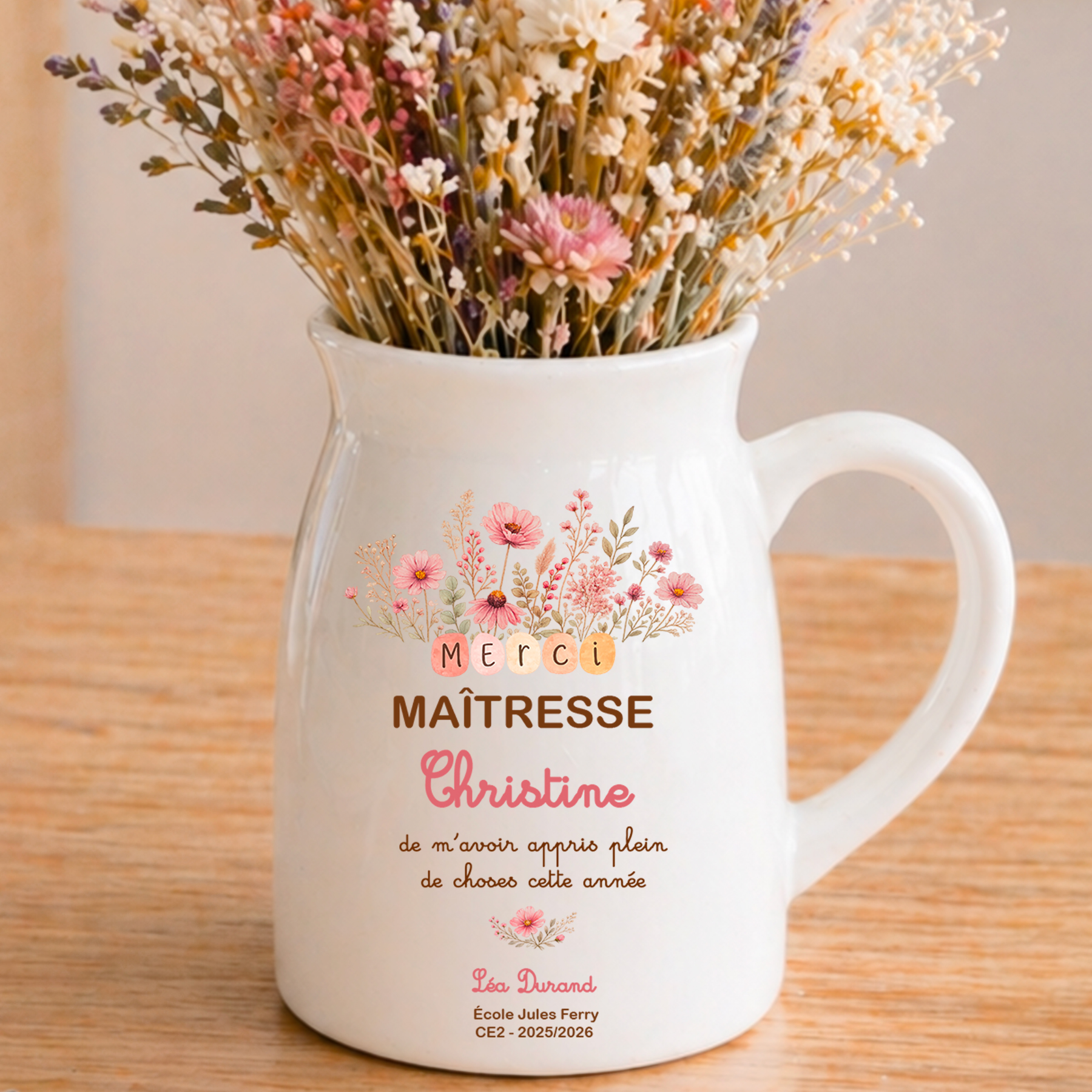 Pot de fleurs personnalisé – Merci Maîtresse, Nounou, Crèche | Cadeau fin d’année enfant