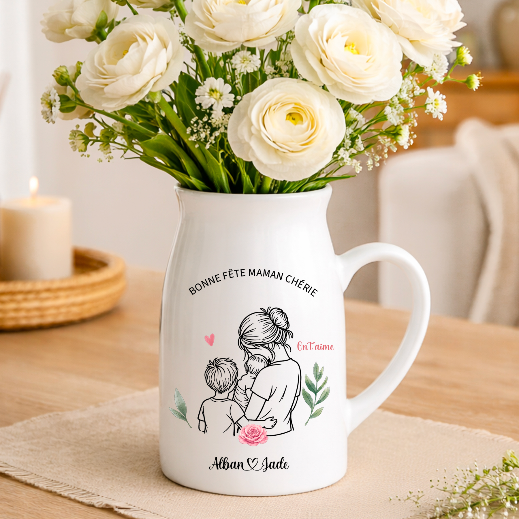 Pot de fleurs personnalisé Maman – Portrait avec enfants | Cadeau Fête des mères