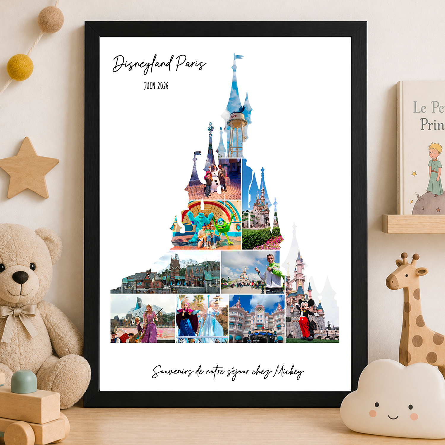 Affiche personnalisée Disneyland Paris souvenirs vacances collage photos