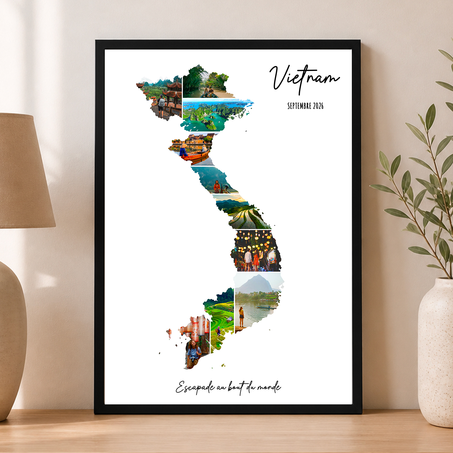 Affiche-Carte-Vietnam-Collage-Photo-Blanc-souvenir-vacances-cadre-noir Affiche-Carte-Vietnam-Collage-Photo-Blanc-souvenir-vacances-cadre-noir